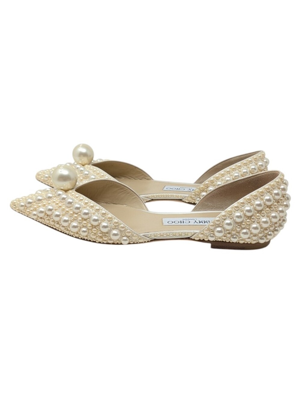 Jimmy Choo Sabine Ivory Pearl Pointed Toe D'Orsay Flat Size EU 37.5 - Picture 4 of 13